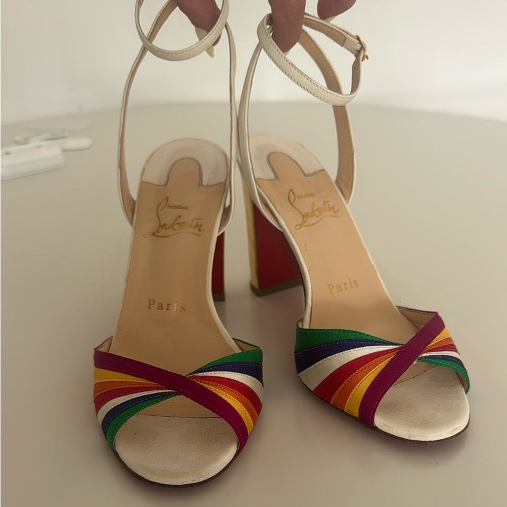 Christian Louboutin Red and Yellow Crisscross Heels